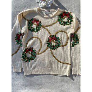 Vtg Talbot Beautiful Ugly Christmas Sweater S Lambswool Angora Rabbit Embroidery